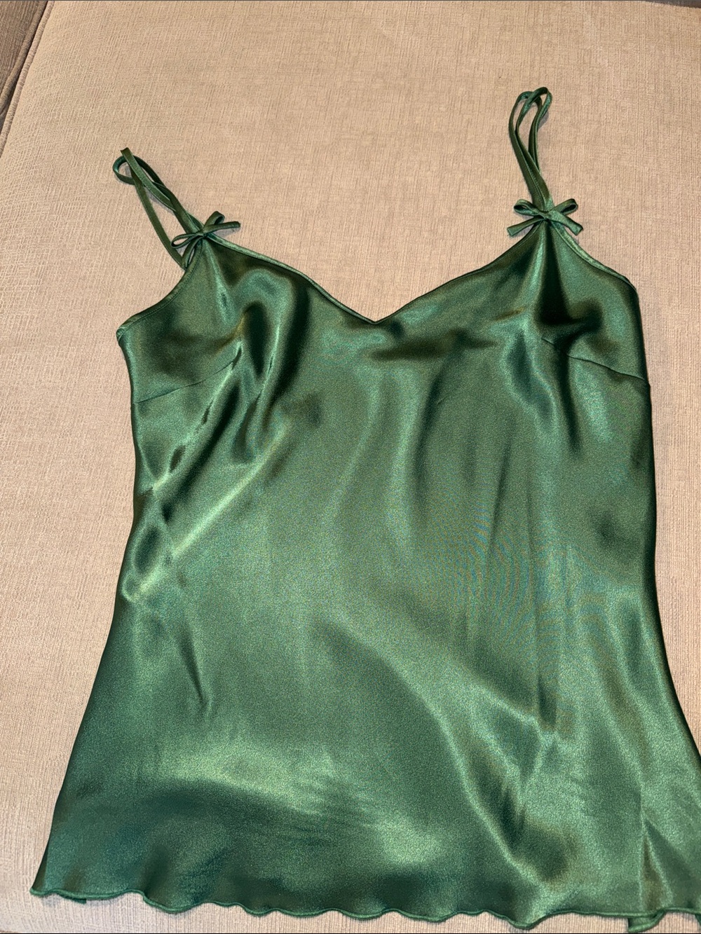 Bisou Bisou Satin V-Neck Tie-Strap Cami - Emerald